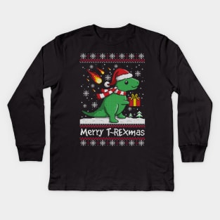 Merry t rex mas ugly christmas sweater Kids Long Sleeve T-Shirt